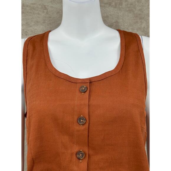 Cabi Top‎ Womens Medium Brown Sienna Cruise Sleeveless Linen Button Up Layers - Picture 2 of 10